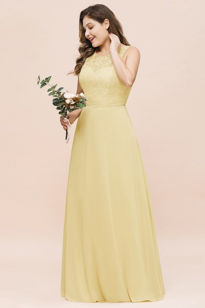 Long Plus Size Chiffon Jewel Daffodil Bridesmaid Dress with Lace_5