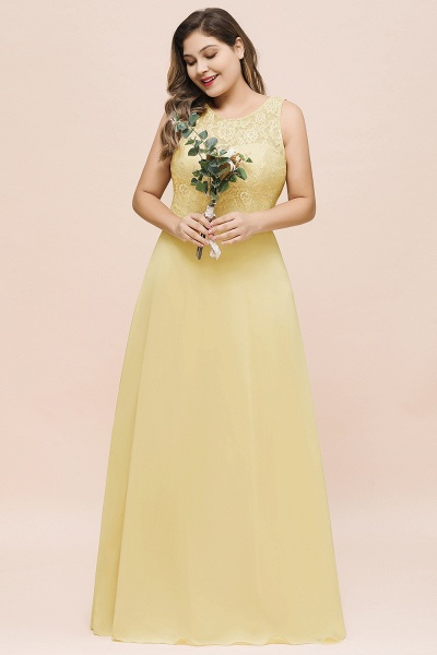 Long Plus Size Chiffon Jewel Daffodil Bridesmaid Dress with Lace_4