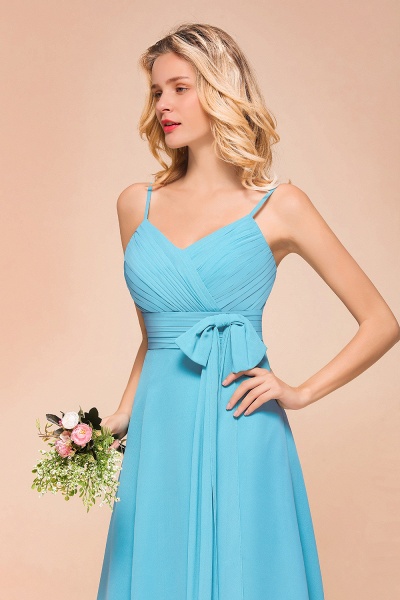 Beautiful Sky Blue A-line Tea-length Chiffon Bridesmaid Dress With Spaghetti Straps_9