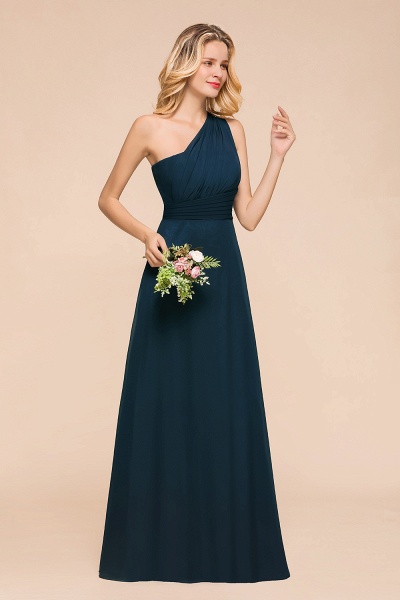 Simple One Shoulder A-line Floor-length Chiffon Bridesmaid Dress With Ruched_6