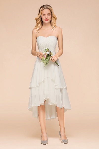 Vintage White Strapless A-line High Low Chiffon Backless Bridesmaid Dresses_5