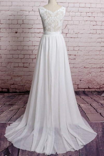 Awesome V-neck Lace Chiffon A-line Wedding Dress_3