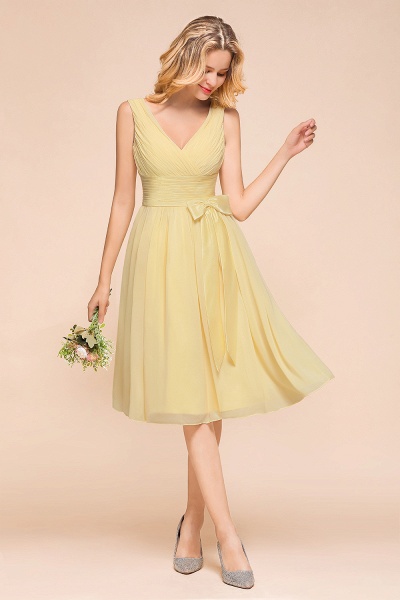 Classy Wide Straps V-neck A-line Knee-length Chiffon Bridesmaid Dress With Bowknot_6