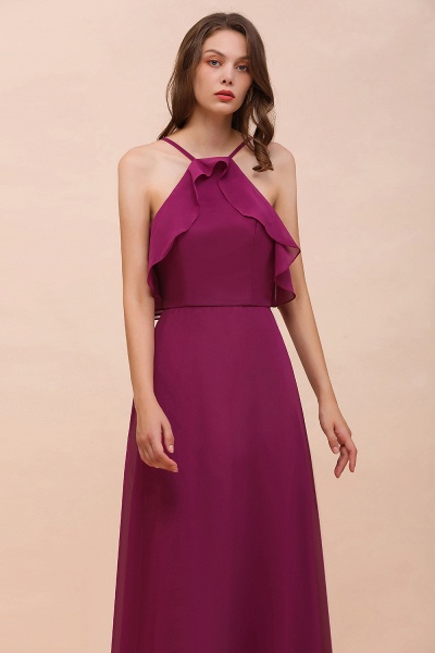 Stylish Long A-line Chiffon Halter Mulberry Bridesmaid Dress with Pockets_8