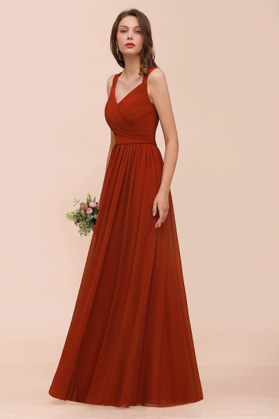 New Long A-line Sweetheart Straps Ruffle Rust Chiffon Bridesmaid Dress_7