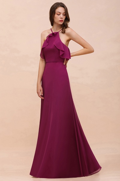 Stylish Long A-line Chiffon Halter Mulberry Bridesmaid Dress with Pockets_6