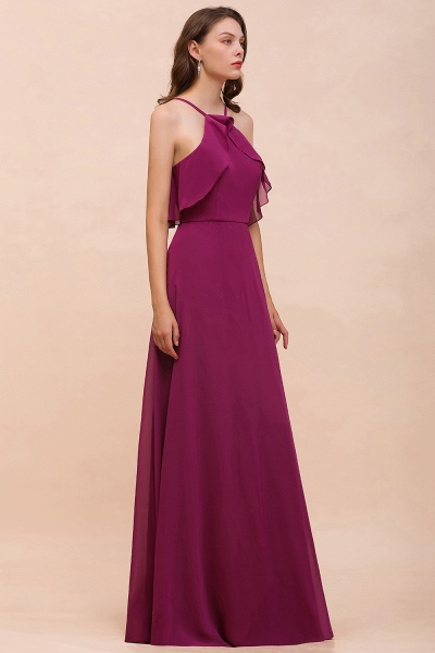 Stylish Long A-line Chiffon Halter Mulberry Bridesmaid Dress with Pockets_7