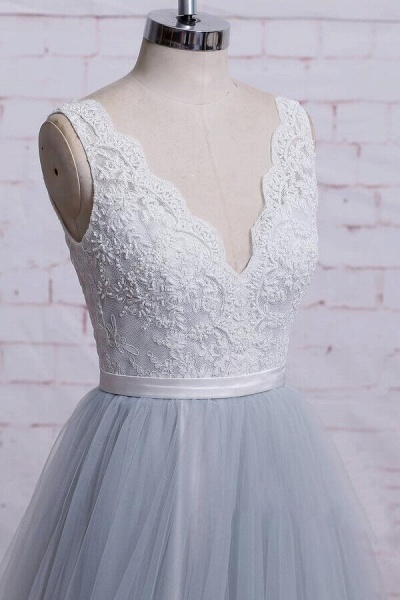 Awesome V-neck Lace Tulle A-line Wedding Dress_5