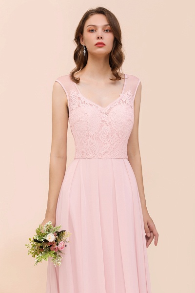 Elegant Long A-line Sweetheart Lace Chiffon Pink Bridesmaid Dress_8