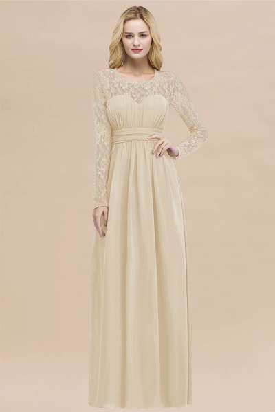 Elegant A-Line Chiffon Jewel Long Sleeves Ruffles Floor-Length Bridesmaid Dresses_14