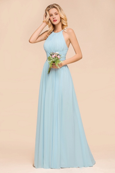 Gorgeous Long A-line Halter Chiffon Sky Blue Bridemaid Dress with Ruffle_5