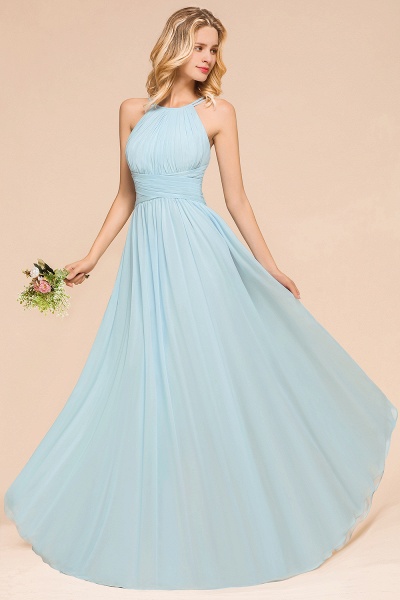 Gorgeous Long A-line Halter Chiffon Sky Blue Bridemaid Dress with Ruffle_4