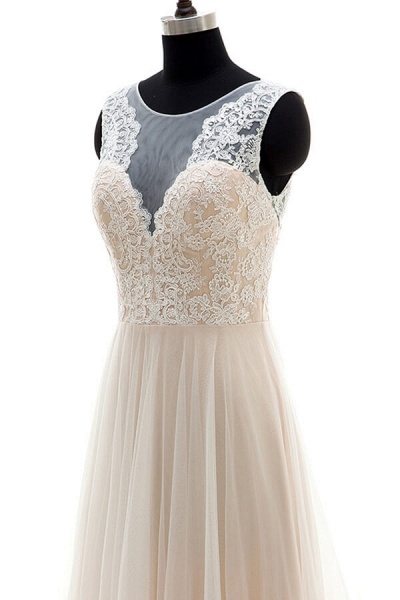 Lace Tulle A-line Floor Length Wedding Dress_5