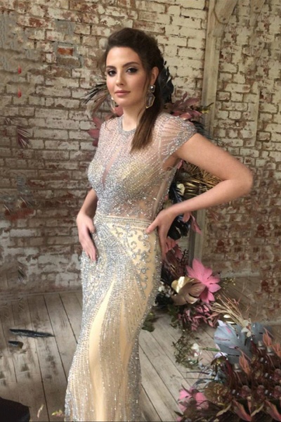 Wonderful Long Mermaid Jewel Satin Beads Prom Dress_11