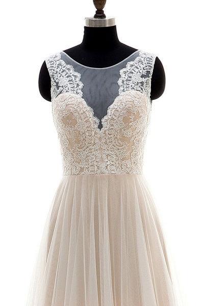 Lace Tulle A-line Floor Length Wedding Dress_4