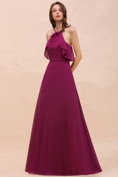 Stylish Long A-line Chiffon Halter Mulberry Bridesmaid Dress with Pockets_5
