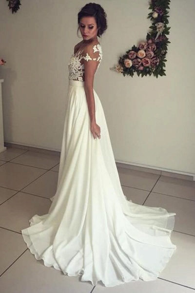 Awesome Front Slit Appliques Chiffon Wedding Dress_4