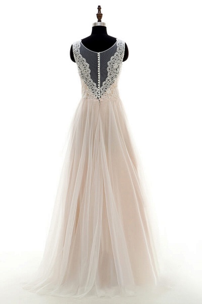 Lace Tulle A-line Floor Length Wedding Dress_3