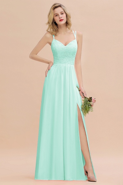 Beautiful A-Line Chiffon Spaghetti Straps Sweetheart Floor-length Split Bridesmaid Dress_36