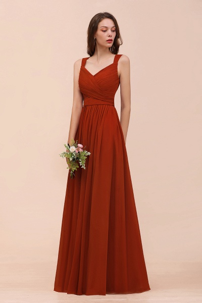 New Long A-line Sweetheart Straps Ruffle Rust Chiffon Bridesmaid Dress_5