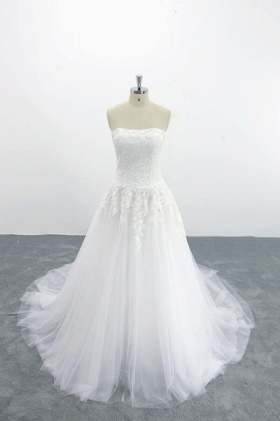 Graceful Strapless Appliques Tulle Wedding Dress_1