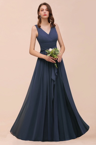 Affordable Long A-line V-neck Chiffon Stormy Bridesmaid Dress with Slit_8