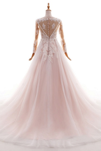 Long Sleeve Appliques Tulle A-line Wedding Dress_3