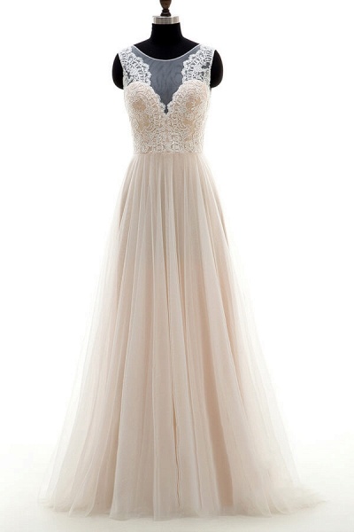 Lace Tulle A-line Floor Length Wedding Dress_1