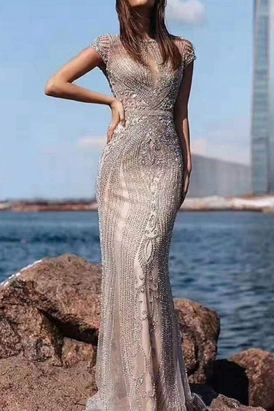 Wonderful Long Mermaid Jewel Satin Beads Prom Dress_17