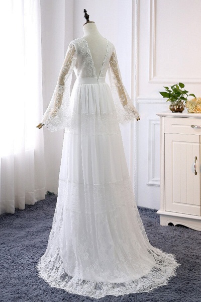 Empire Waist Long Sleeve Lace Tulle Wedding Dress_3