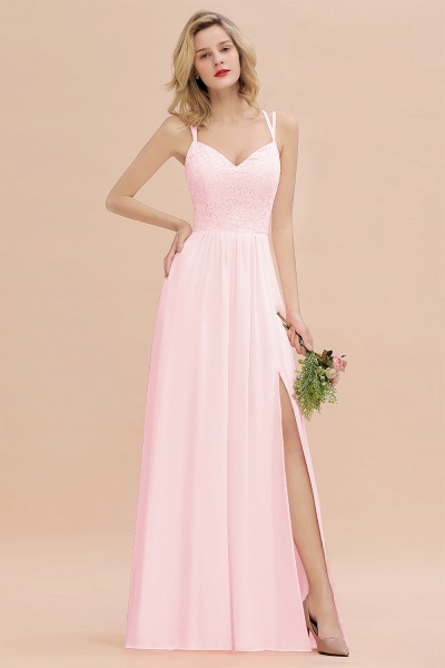 Beautiful A-Line Chiffon Spaghetti Straps Sweetheart Floor-length Split Bridesmaid Dress_3