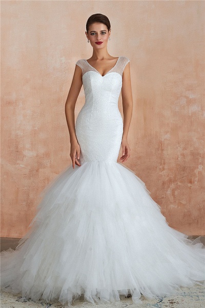Graceful Sequin Lace-up Mermaid Tulle Wedding Dress_2