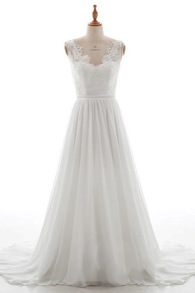 Affordable V-neck Lace Chiffon A-line Wedding Dress_1