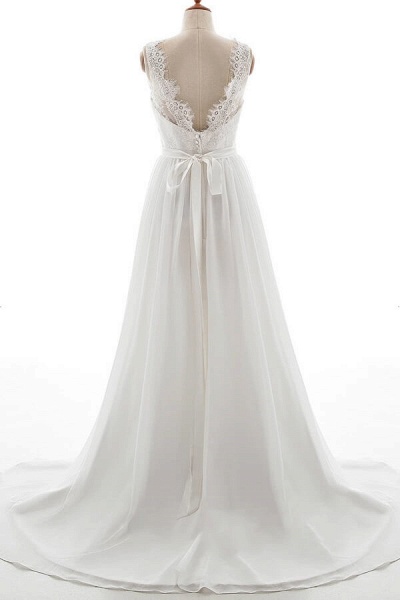 Affordable V-neck Lace Chiffon A-line Wedding Dress_3