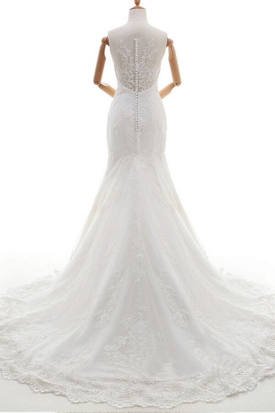 Graceful Appliques Tulle Mermaid Wedding Dress_3