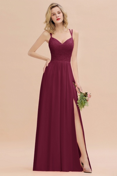 Beautiful A-Line Chiffon Spaghetti Straps Sweetheart Floor-length Split Bridesmaid Dress_44