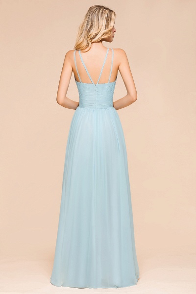 Gorgeous Long A-line Halter Chiffon Sky Blue Bridemaid Dress with Ruffle_3