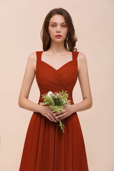 New Long A-line Sweetheart Straps Ruffle Rust Chiffon Bridesmaid Dress_9