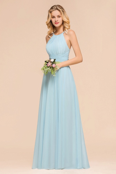 Gorgeous Long A-line Halter Chiffon Sky Blue Bridemaid Dress with Ruffle_6