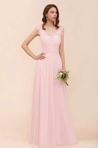 Elegant Long A-line Sweetheart Lace Chiffon Pink Bridesmaid Dress_7