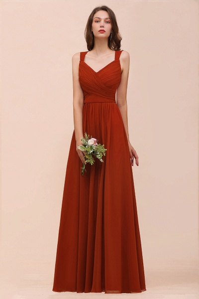 New Long A-line Sweetheart Straps Ruffle Rust Chiffon Bridesmaid Dress_6