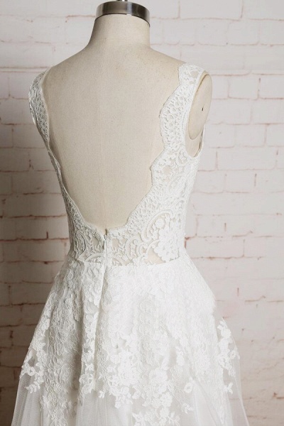 Chic V-neck Appliques Tulle A-line Wedding Dress_5