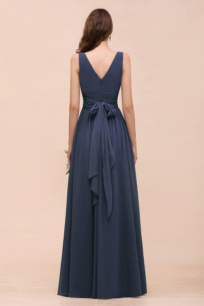 Affordable Long A-line V-neck Chiffon Stormy Bridesmaid Dress with Slit_3