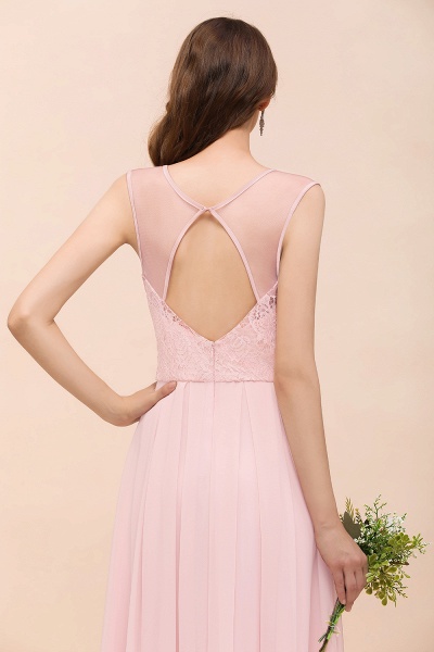 Elegant Long A-line Sweetheart Lace Chiffon Pink Bridesmaid Dress_9