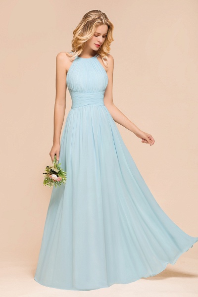 Gorgeous Long A-line Halter Chiffon Sky Blue Bridemaid Dress with Ruffle_7