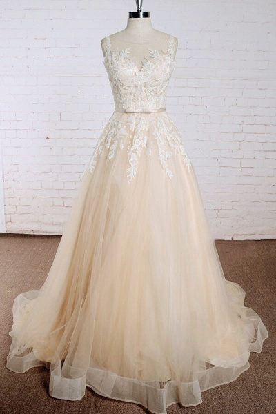 Elegant Appliques Tulle A-line Wedding Dress_1