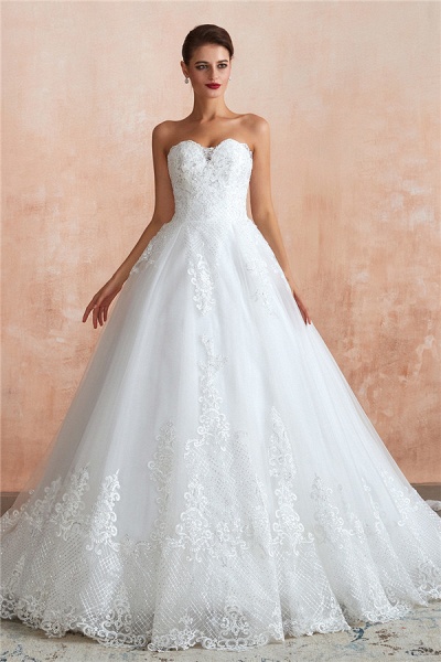 Stylish Strapless Appliques Tulle Wedding Dress_2