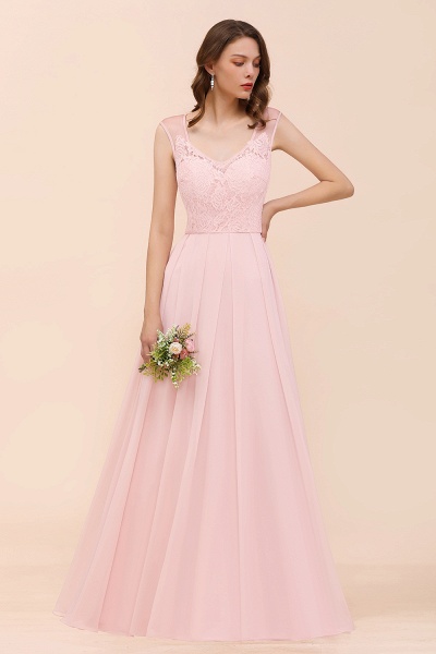 Elegant Long A-line Sweetheart Lace Chiffon Pink Bridesmaid Dress_6