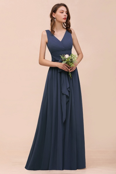 Affordable Long A-line V-neck Chiffon Stormy Bridesmaid Dress with Slit_7