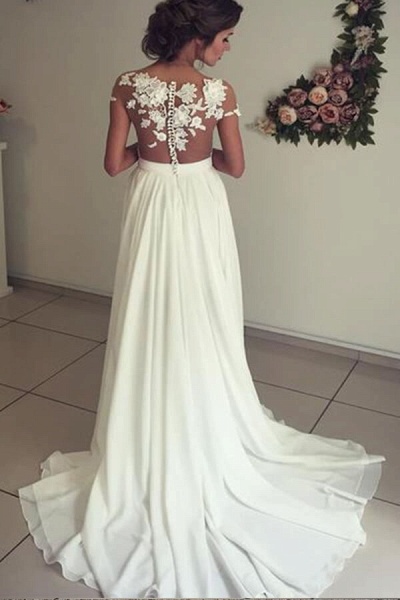 Awesome Front Slit Appliques Chiffon Wedding Dress_3